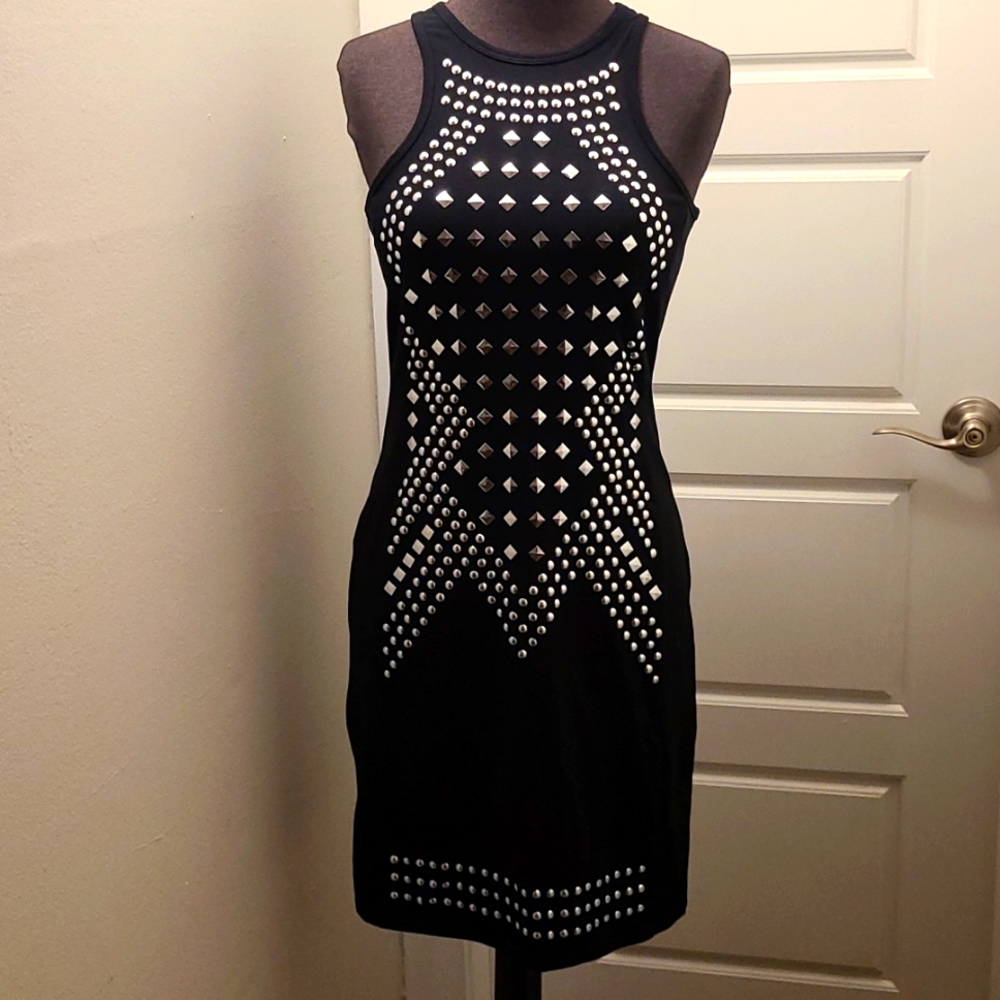 Express black bodycon dress with silver stud detail